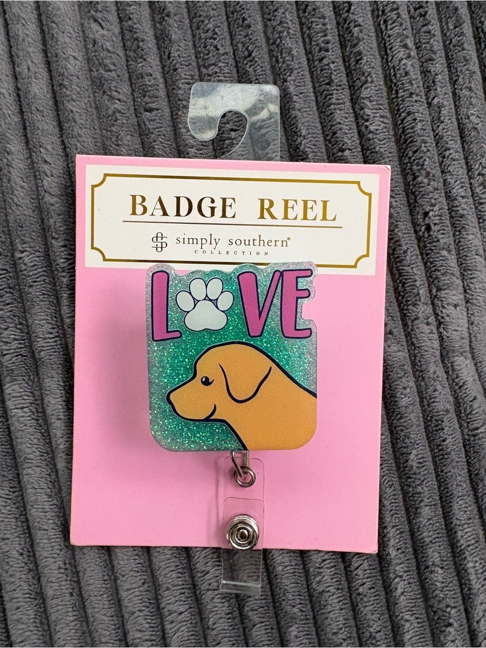 Simply Southern Teal Glitter 'LOVE' Badge Reel with Pink Letters
